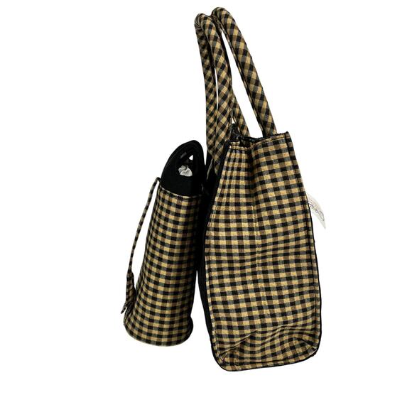 Longaberger Corduroy Plaid Small Tote Bag Purse Black Tan Khaki Check Homestead - Picture 7 of 16